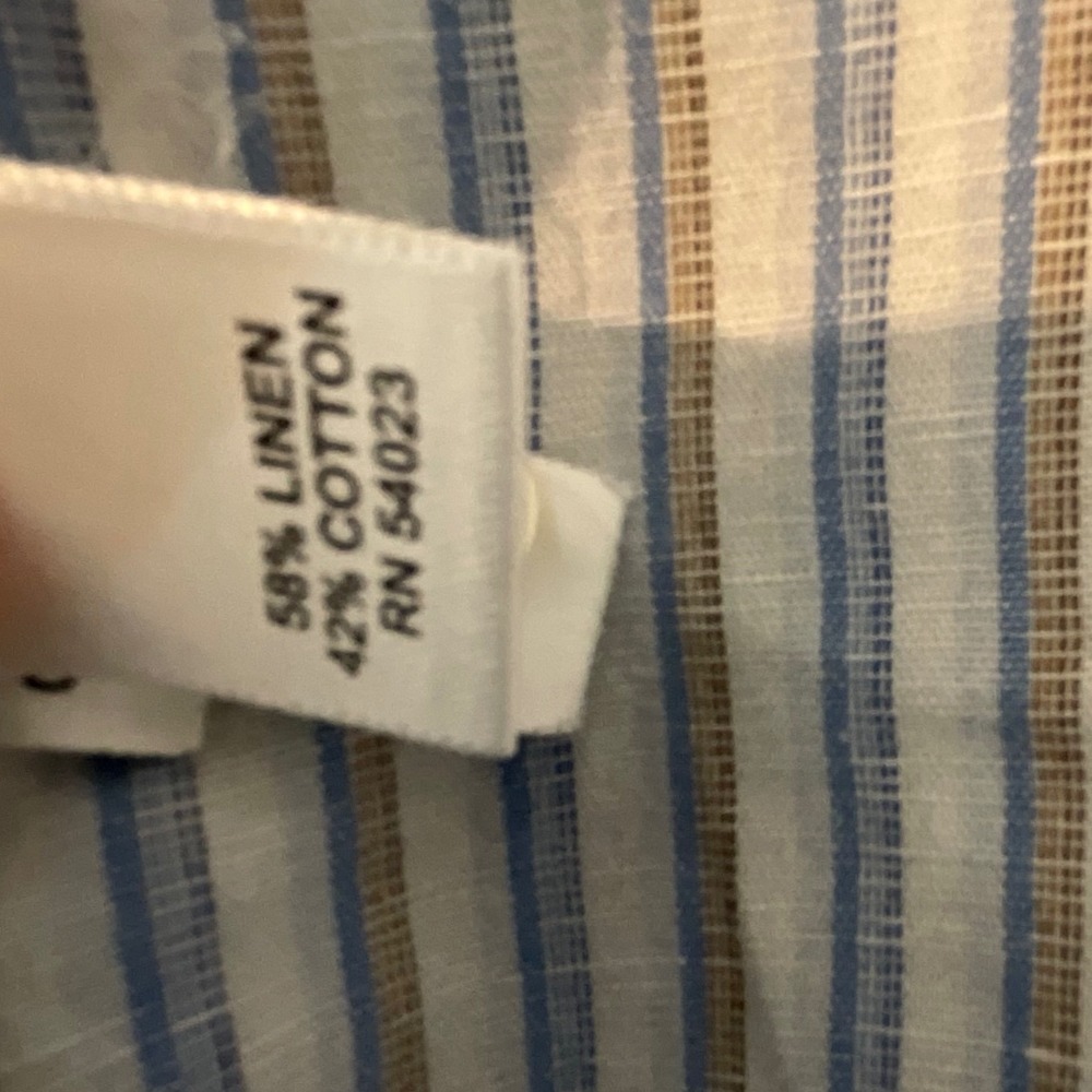 Banana Republic Mens Classic Stripe Linen Cotton Button Down Shirt XL Blue Taupe - Picture 8 of 9